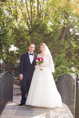 With my husband outside on the bridge in front of our venue!