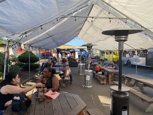 Clean tables, shady spots from the hot evening sun