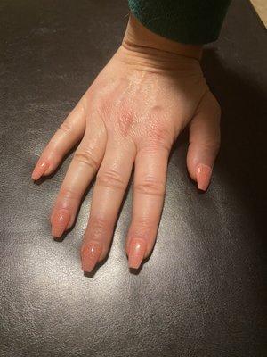 Manicure, tips, coffin shape, dip color 72