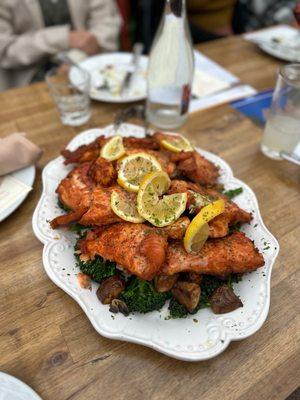 Crispy but tender pan roasted salmon