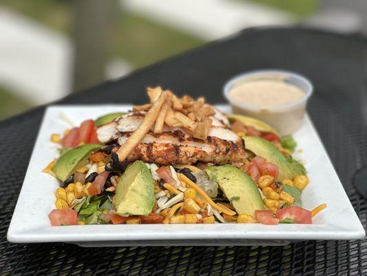 Blackened Southwest Chicken Salad served with house made Chipotle Ranch - Summer Menu 2024