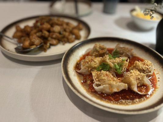 Chicken Stirfry and Chilli Wontons