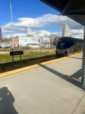 Our Train to Charlotte arriving as our train to Raleigh just arrived