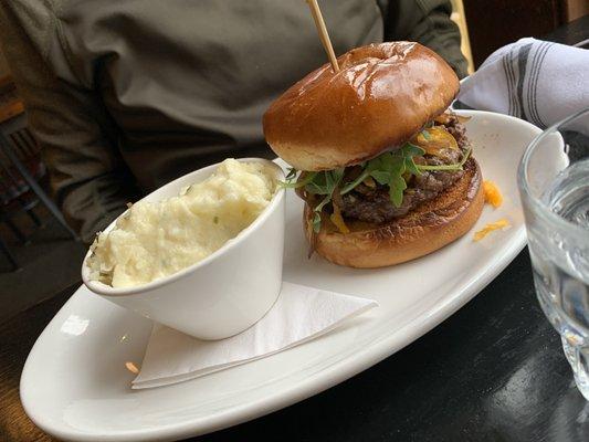 Merchants Burger with whipped potatoes