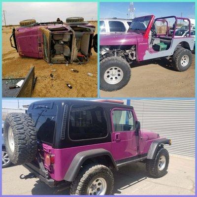 Here's the before and after. Stans auto o body repaired our jeep, bumper to bumper.