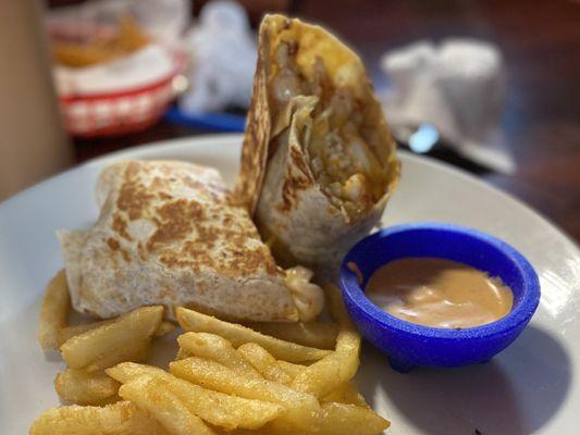 Shrimp burrito with fries!! Surprisingly good!! And the fries are so damNn good - I'll definitely get this again -