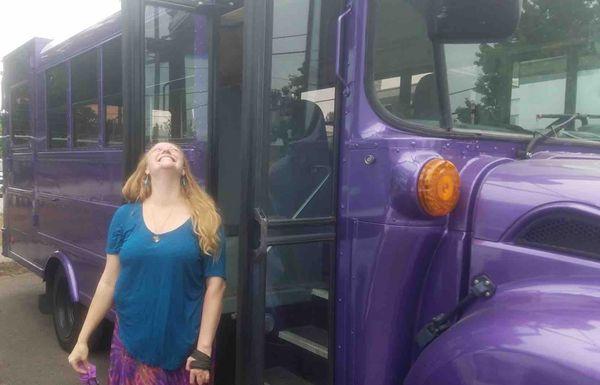 Me and my sparkly purple bus, Conscience (or the Traveling Moth) which is also available for events.