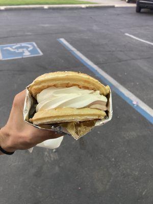 Frozen custard waffle sandwich.