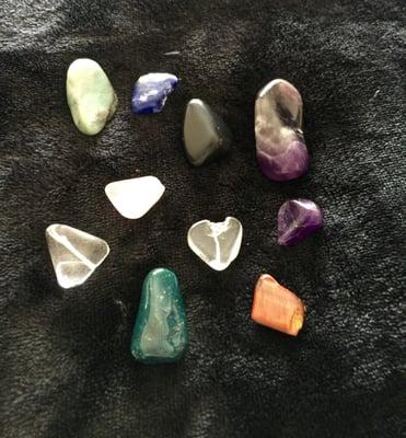 These are the Chakra crystals we use for our healings as well as during our readings .