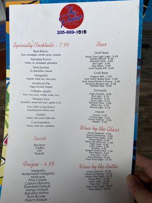 Drink menu