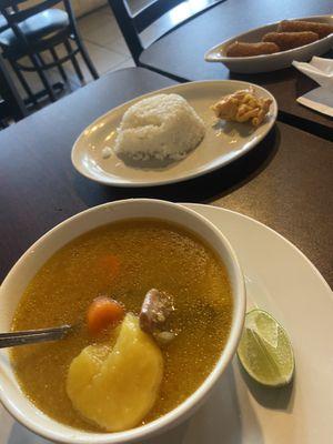 Chicken soup and croquetas