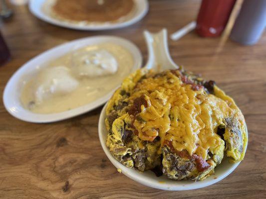 Spanish skillet w/ biscuits and gravy