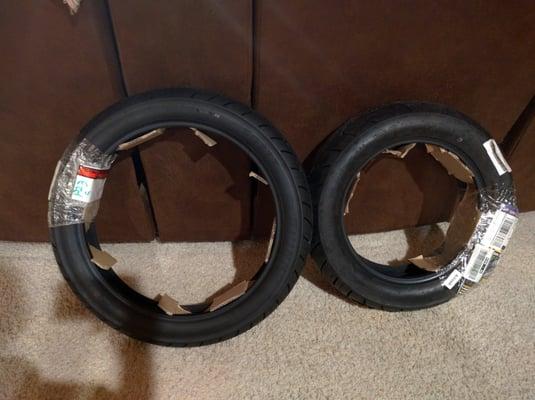 Front and rear tires I carried in for install.