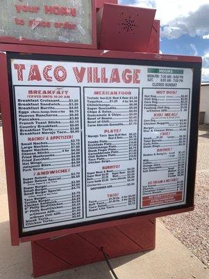 Drive up menu