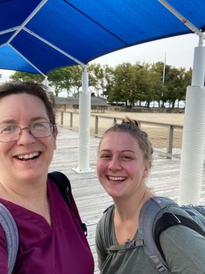 Midwife and student Midwife Getting a ride back on a  ferry from an Island homebirth!