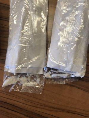 Broken creamer packets