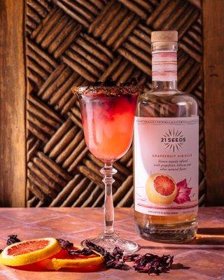 Paloma Querida: Our very own version of the Paloma, with hibiscus-pomegranate shrub, grapefruit soda and Hibiscus - Grapefruit Tequila.