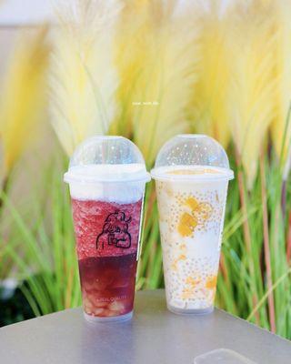 Coconut Mango Boom Tea + Cheese Grape Boom Tea! @eat_with_lily (food ig)