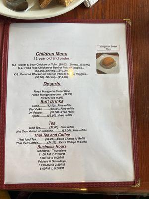 Lunch menu