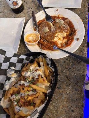 Loaded fries and cheese wheel