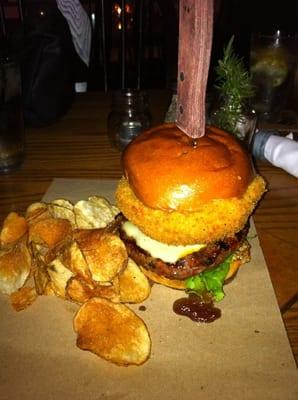 OMG Burger with chips.