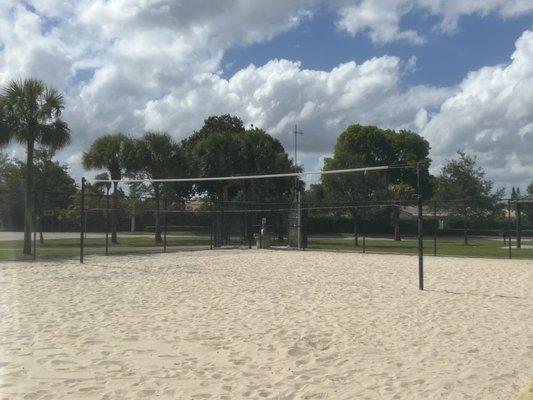 Sand volleyball court.