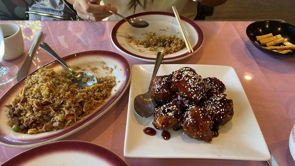 Pork Fried Rice and Sesame Chicken