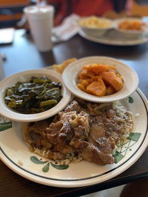 Oxtails over Rice Greens and Yams