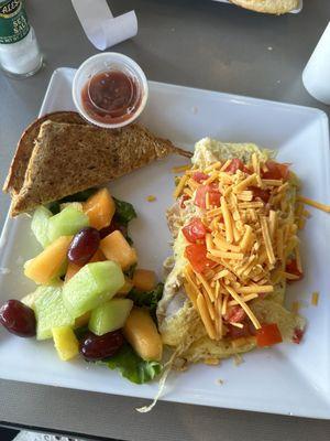 Southwest omelette with Turkey and side of fruit