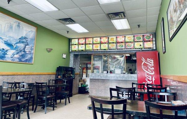 Interior facing the counter.  Tables are back