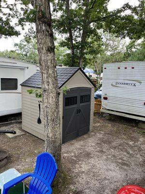 The nice storage shed the community provided for us