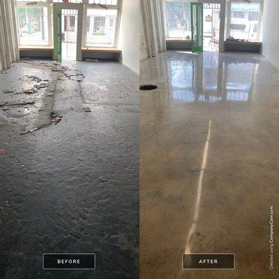 Before and after polished concrete