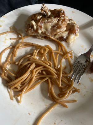 Walnut shrimp was dipped in mayo - disgusting, and the low mein was made with spaghetti pasta.