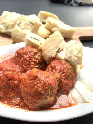 Meatballs served with fresh mozzarella and our handmade focaccia