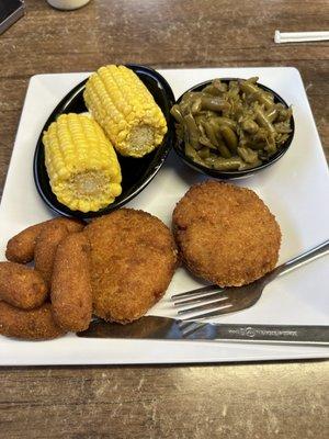 Crab cakes + corn on the cob + green beans. So good!