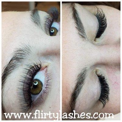 A volume set is a more advanced technique where a fan of multiple extensions is applied to each natural lash.