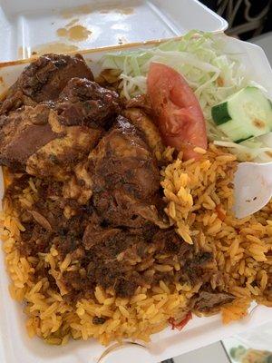 Stewed chicken with yellow rice