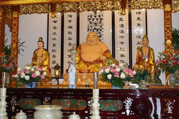 from left to right--Wisdom of Moon Budhisattva, MiLe Buddha, JiGong Buddha