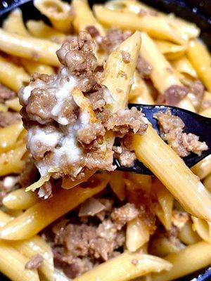 Penne Alla Saltimboca - penne w/ ground veal, fresh sage, w/ sauce of prosciutto, veal glacé & Parmigiano Reggiano