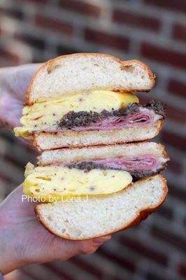 Inside of Ham & Egg Breakfast Sandwich ($12.50) - good, I like the inclusion of mushrooms. Ham is quite salty.