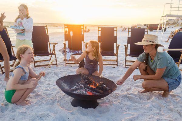 Roasting marshmallows on the beach