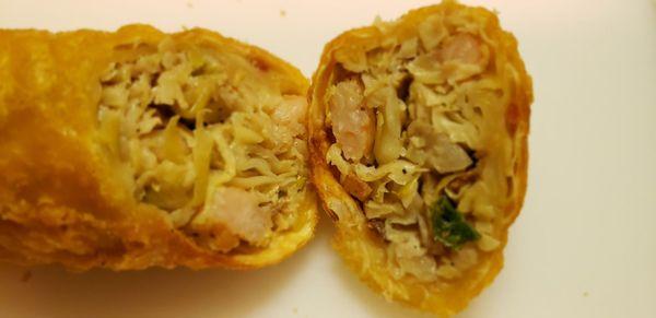 Inside the good pork and shrimp egg roll.