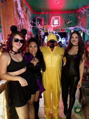 Bartenders and DJ on Halloween 2018