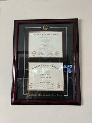 So pretty! Dual diploma frame; same school.