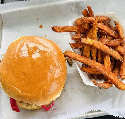 Pulled Pork Sandwich and Sweet Potato Fries