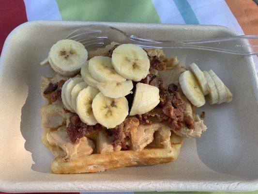 Peanut Butter, Banana, Candied Bacon waffle