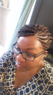 Sengelese twists with a french braid sweep on one side. 33 hair color. 180$ hair is included! :)