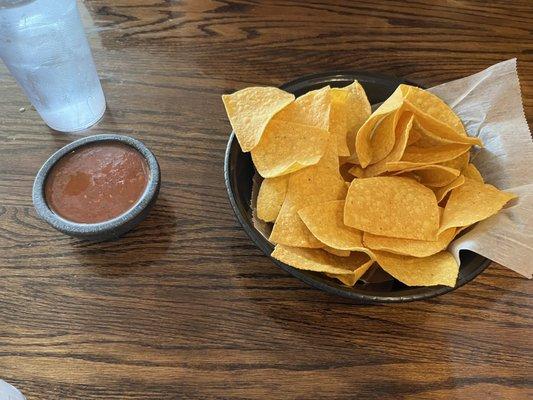 Chips and salsa, only served after you order.  Interesting practice.