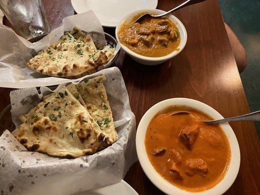 Chicken Tikka Masala $12.49 & Lamb Shaukeen - Chef Special $13.99, Garlic naan $2.95