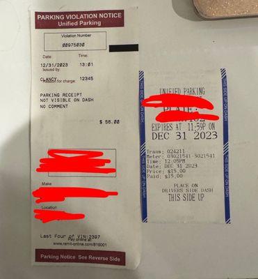 Horrible service. Paid for parking and still recieved a parking violation.